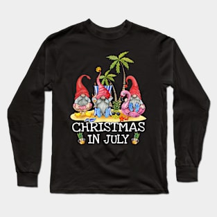 Three Gnomes Summer Vacation Hawaiian Christmas In July Long Sleeve T-Shirt